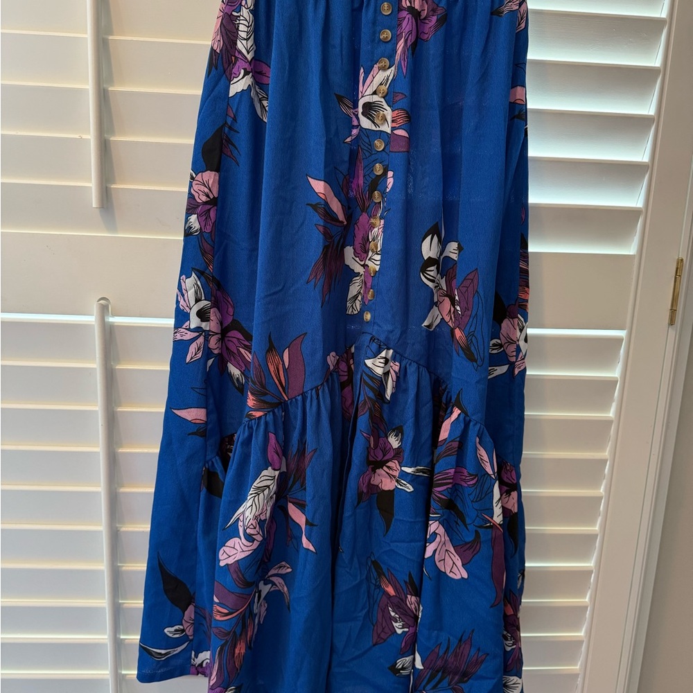 SHEIN Blue Asymmetrical Tiered Maxi Skirt